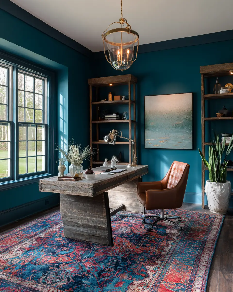 Teal Rustic Home Office Decor Ideas
