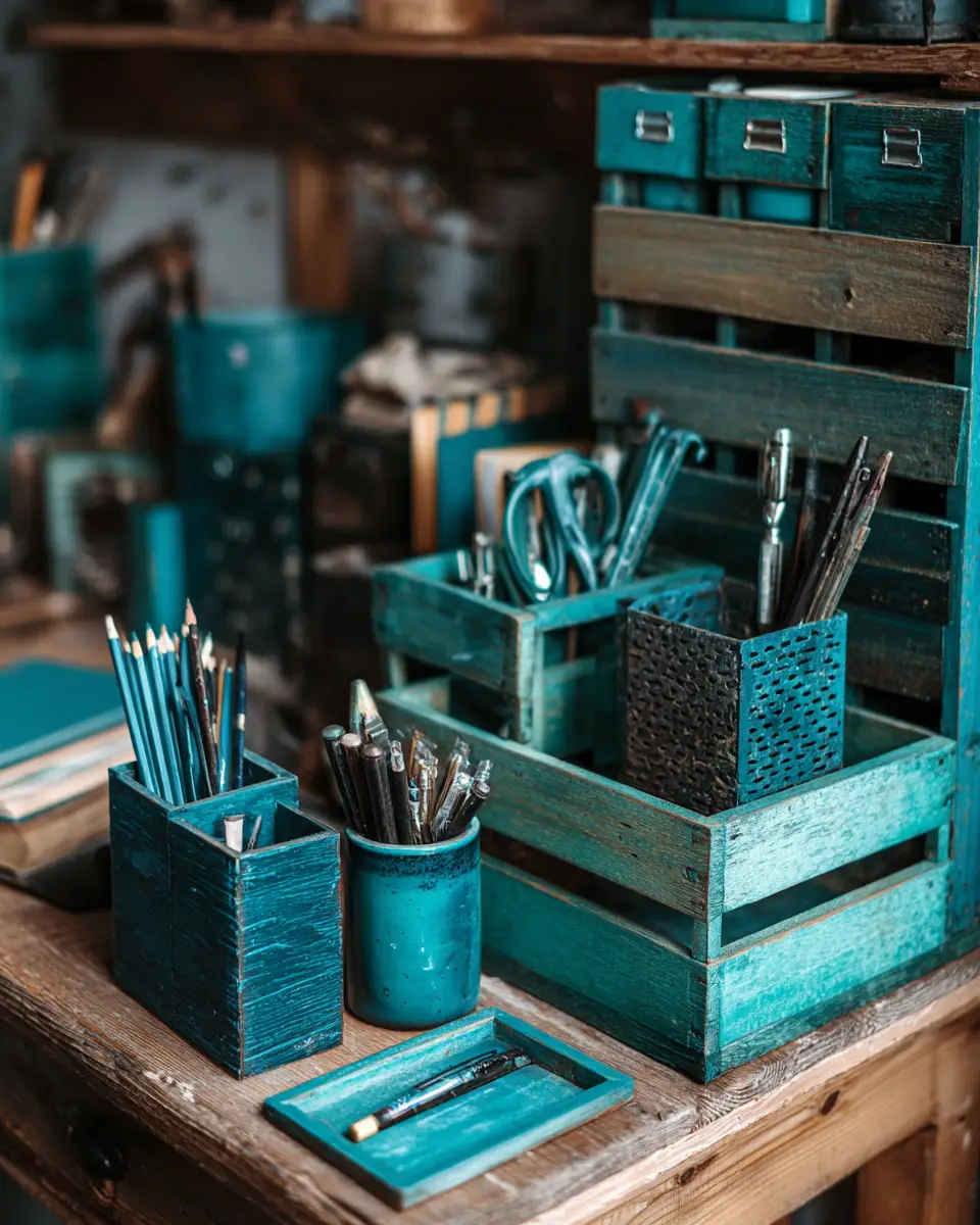 Teal Rustic Home Office Decor Ideas