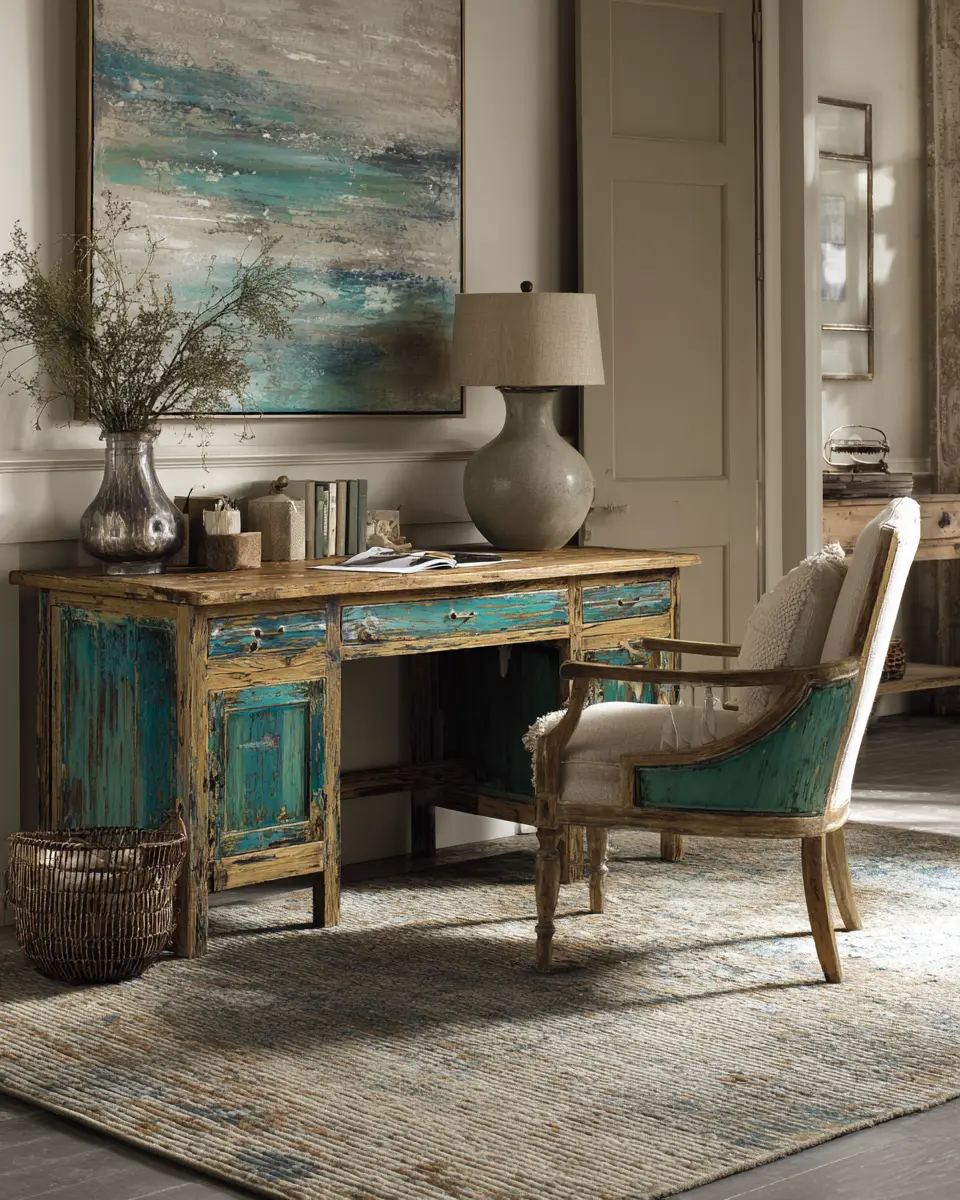 Teal Rustic Home Office Decor Ideas