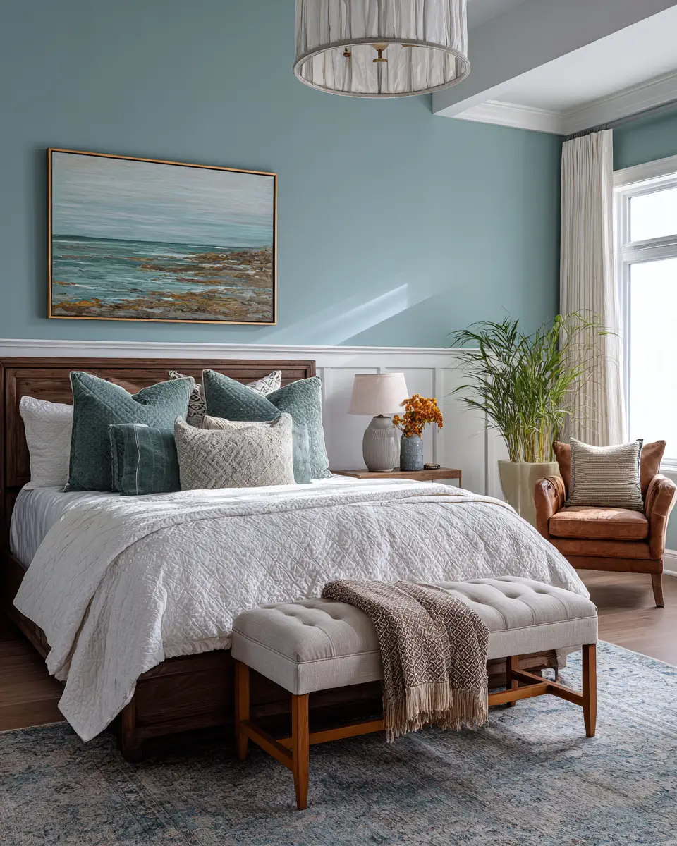 Teal Transitional Bedroom Decor Ideas - Featured