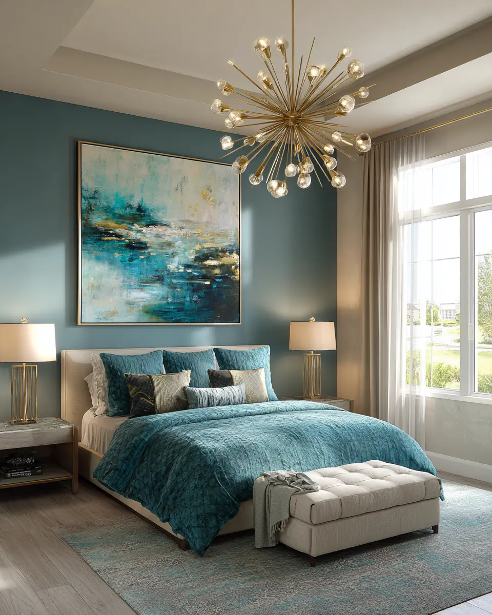 Teal Transitional Bedroom Decor Ideas