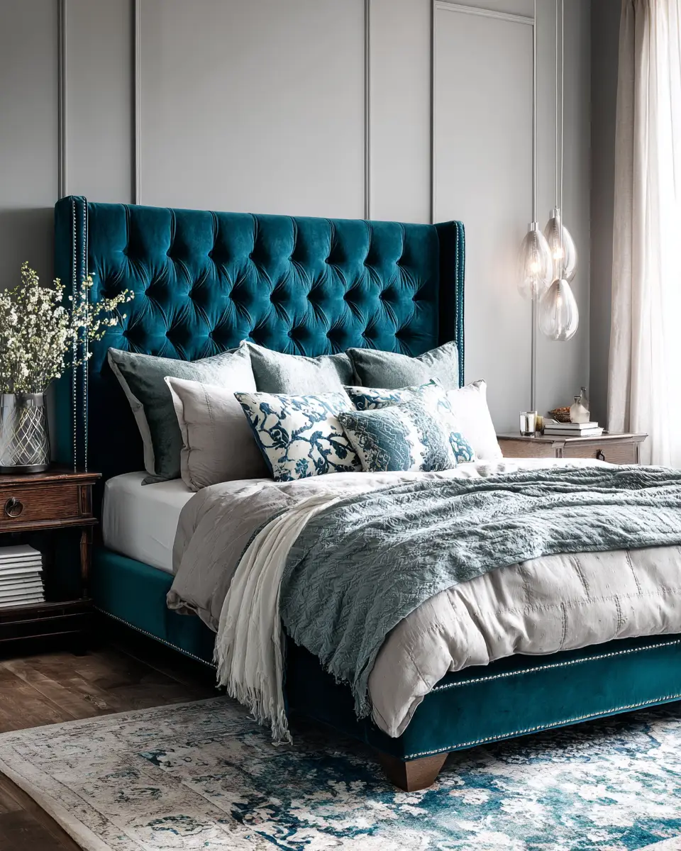 Teal Transitional Bedroom Decor Ideas