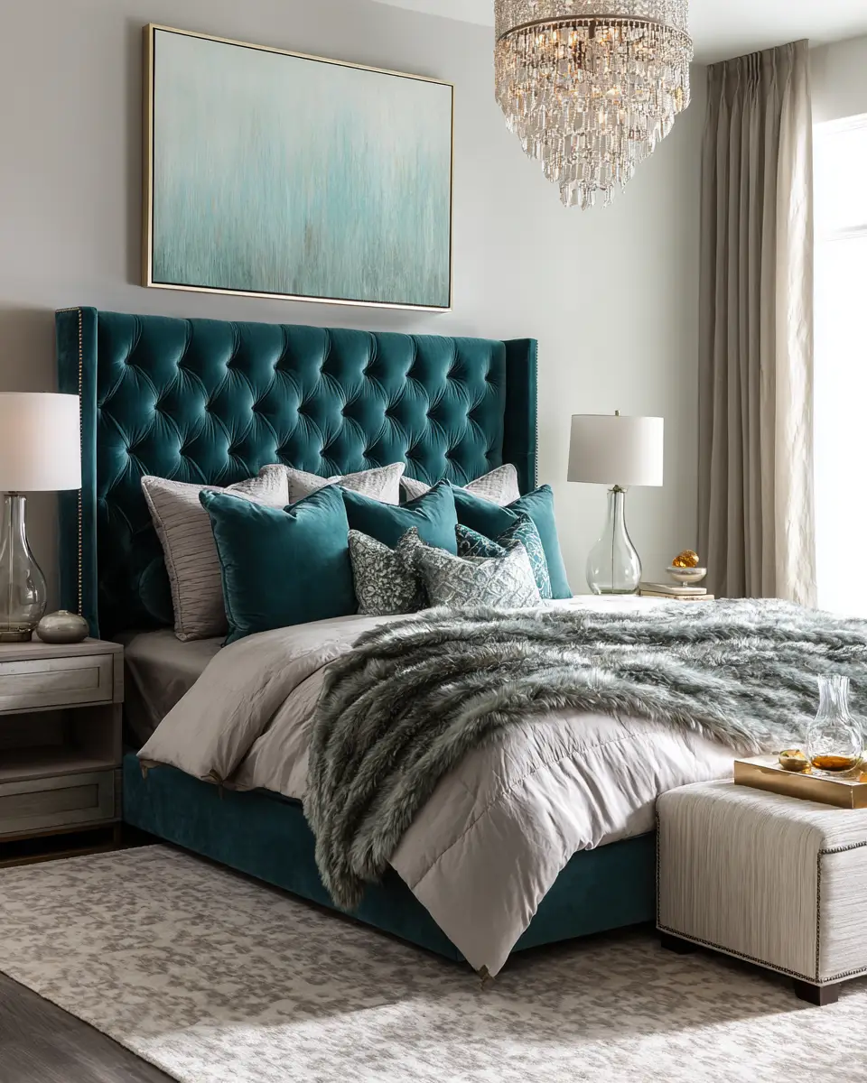 Teal Transitional Bedroom Decor Ideas