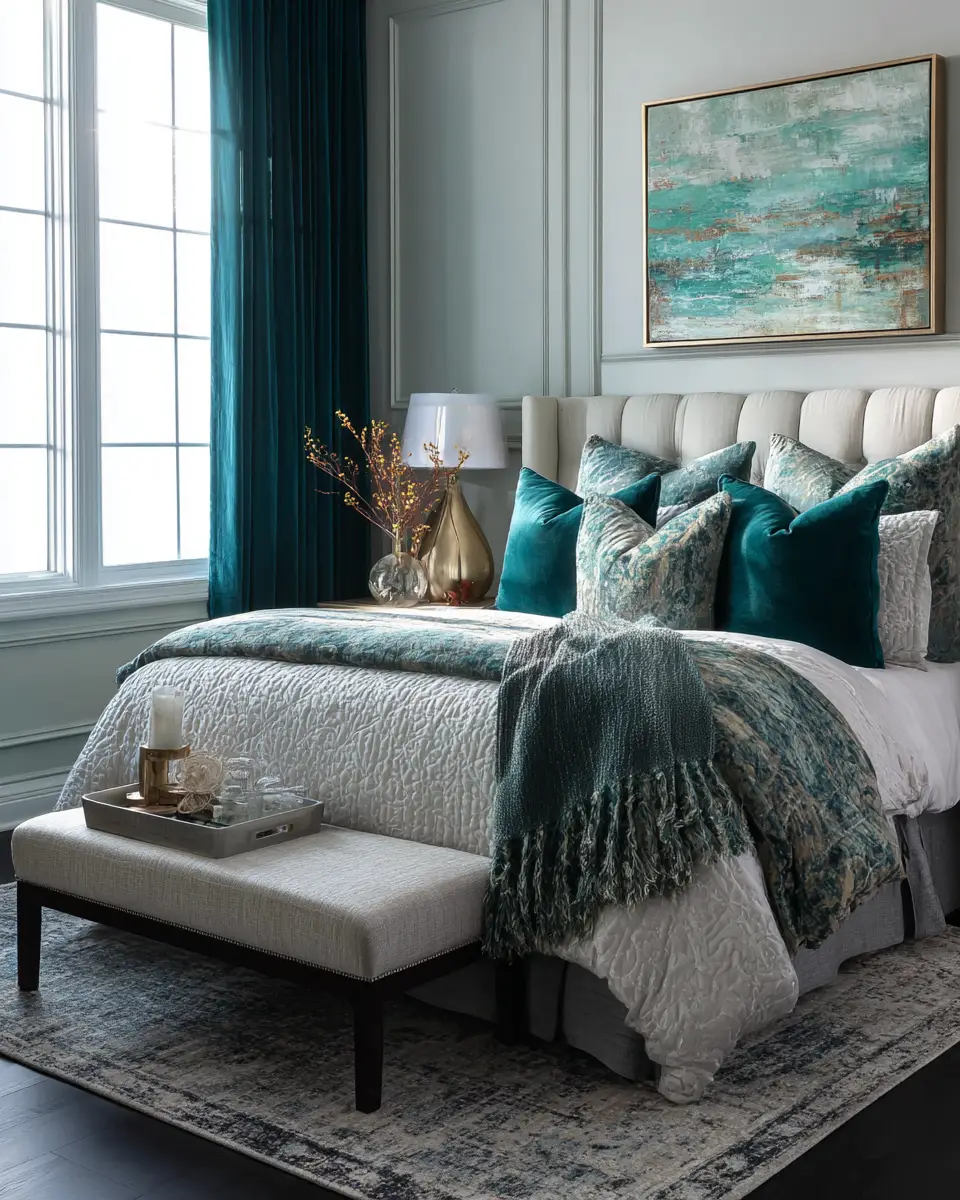 Teal Transitional Bedroom Decor Ideas