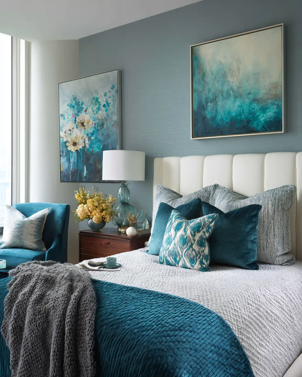 Teal Transitional Bedroom Decor Ideas
