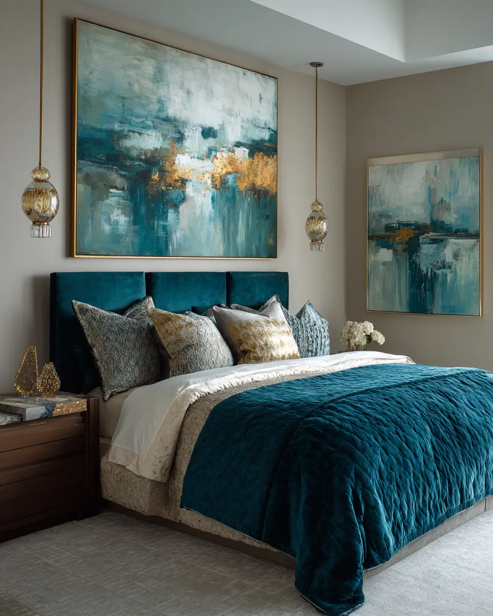 Teal Transitional Bedroom Decor Ideas