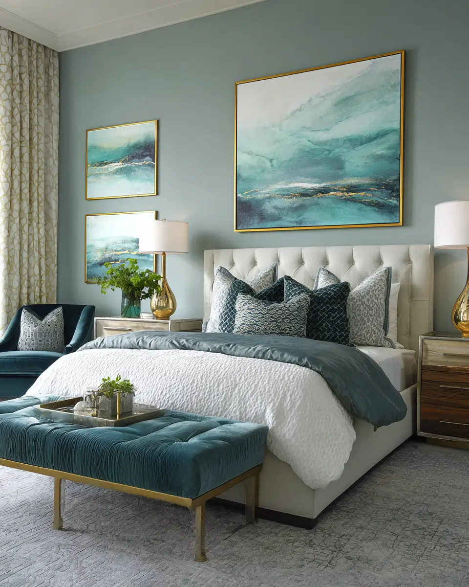 Teal Transitional Bedroom Decor Ideas