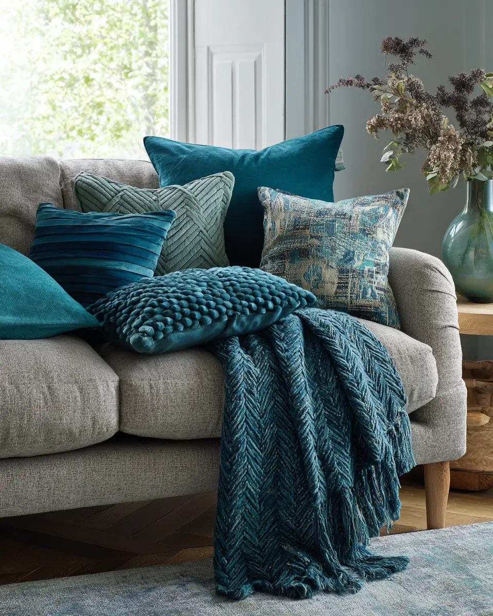 Teal Transitional Living Room Decor Ideas - Featured