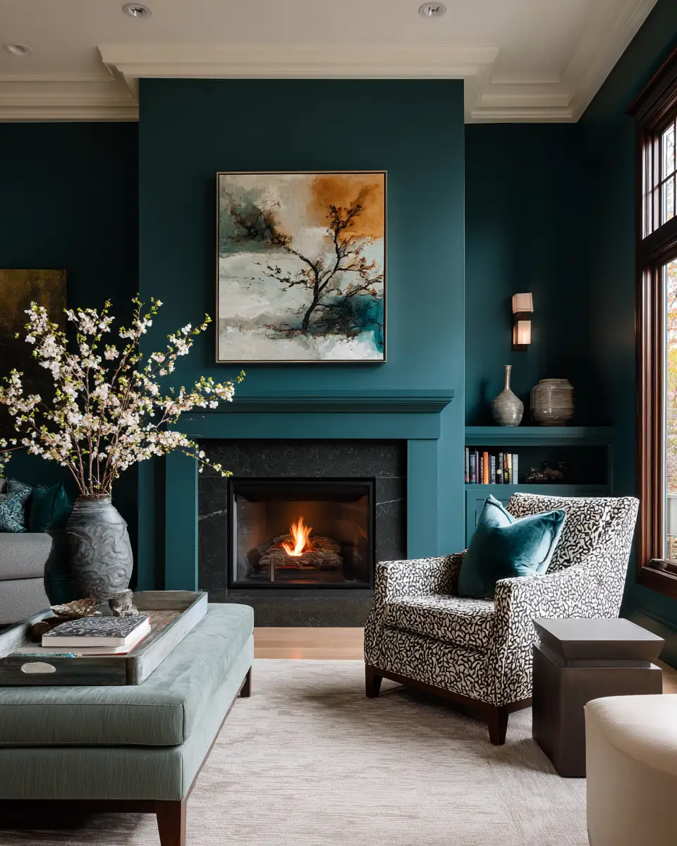 Teal Transitional Living Room Decor Ideas