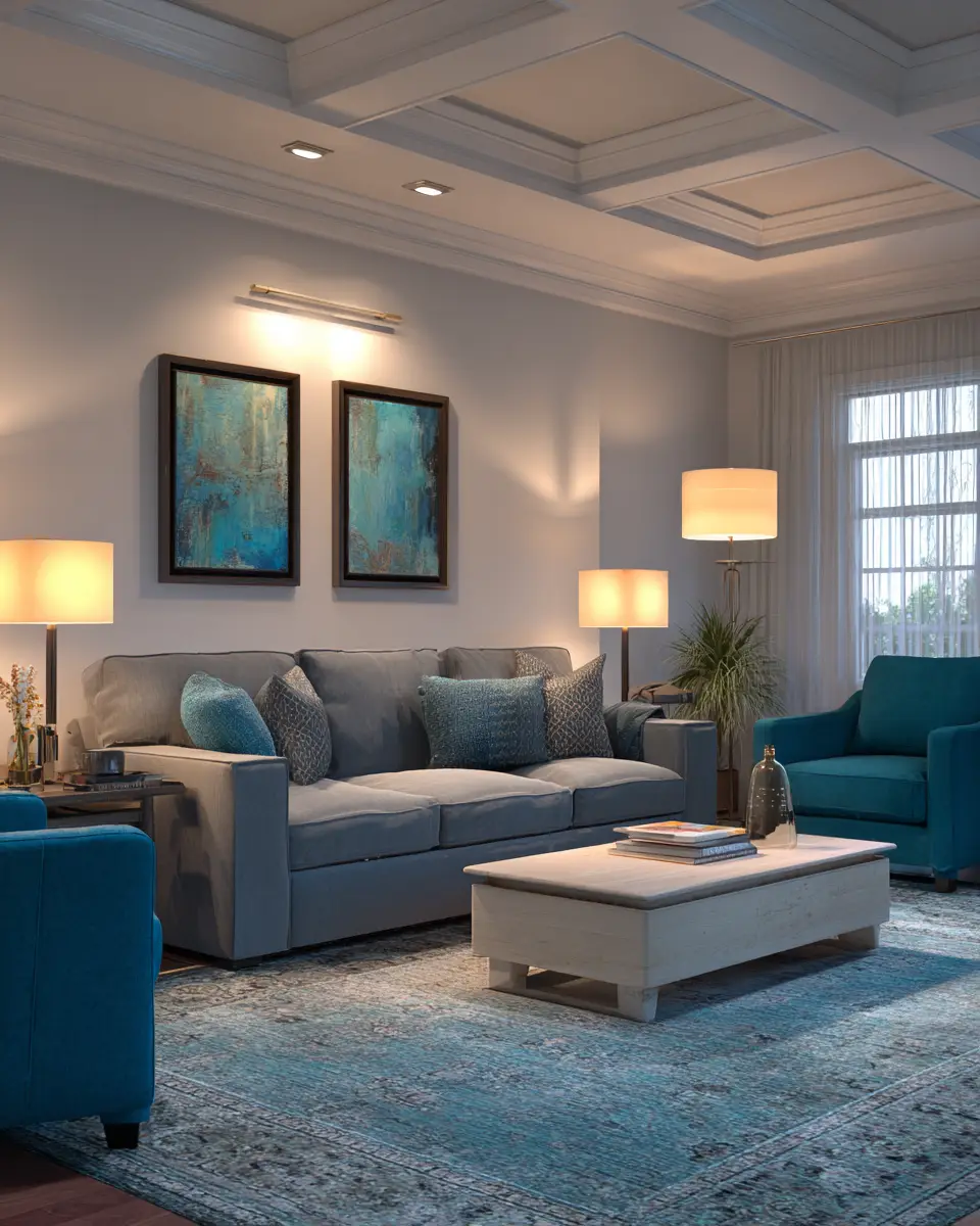 Teal Transitional Living Room Decor Ideas