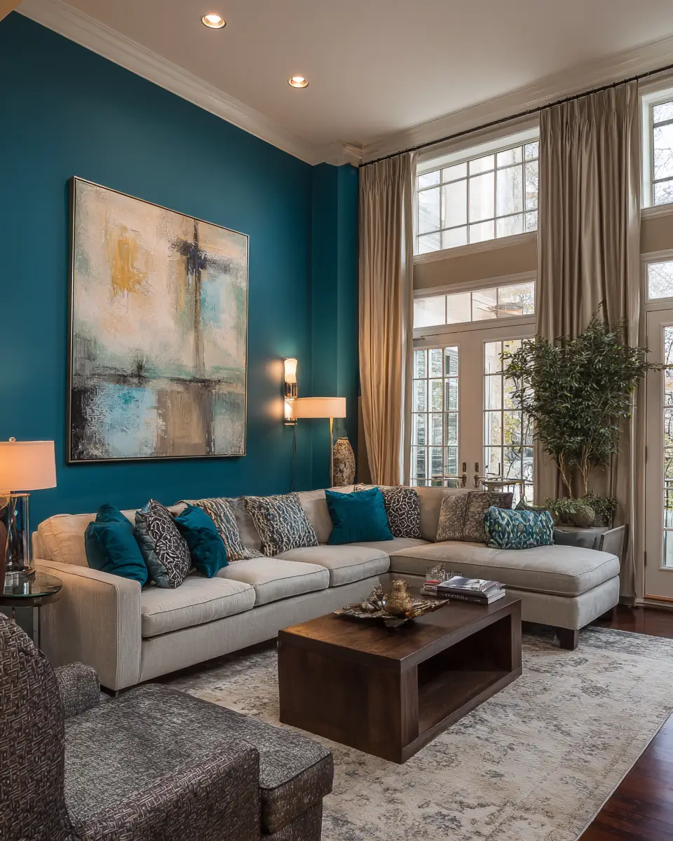 Teal Transitional Living Room Decor Ideas