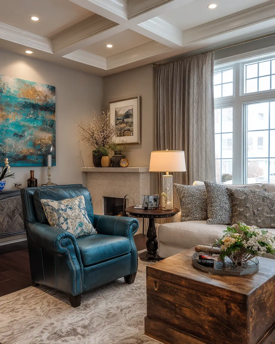 Teal Transitional Living Room Decor Ideas