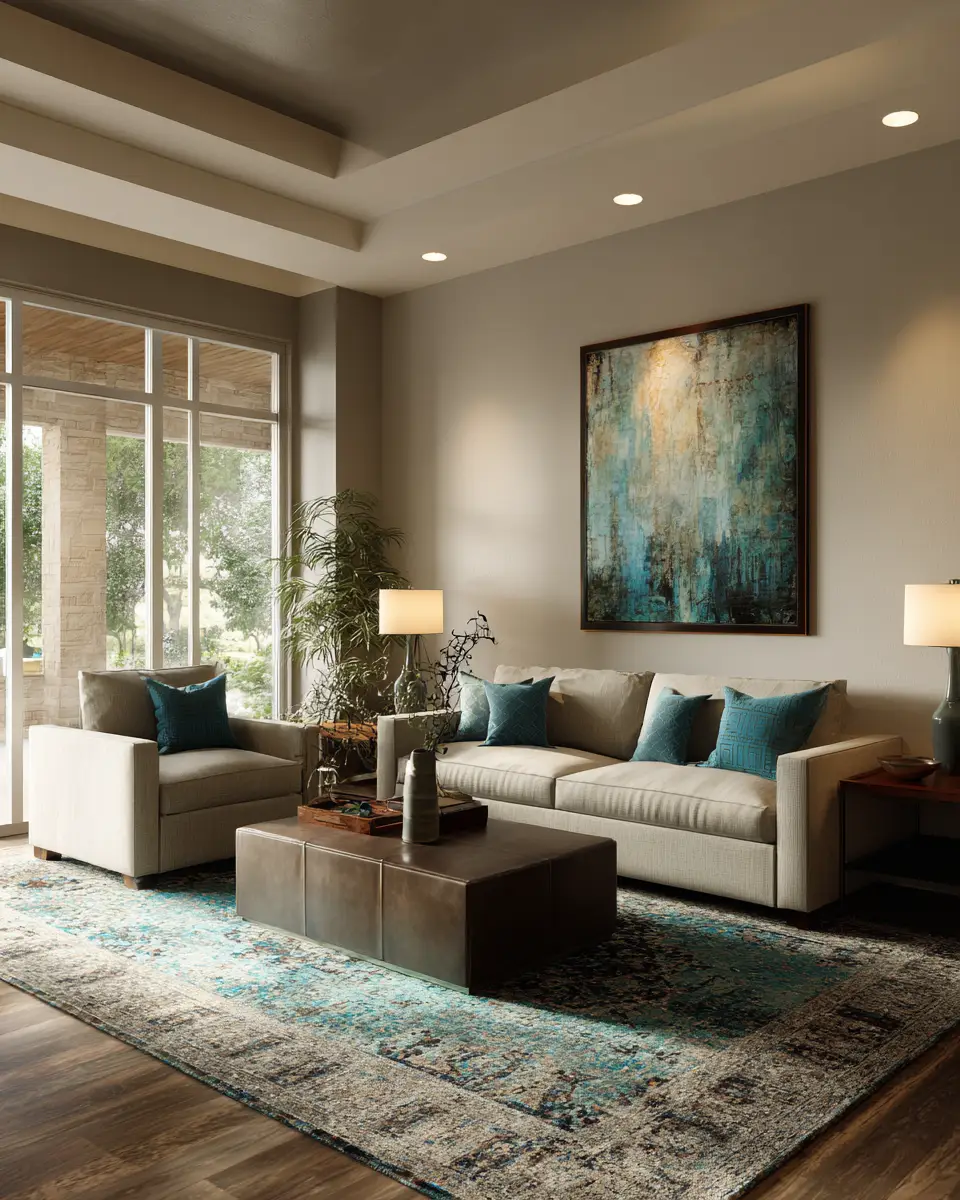 Teal Transitional Living Room Decor Ideas