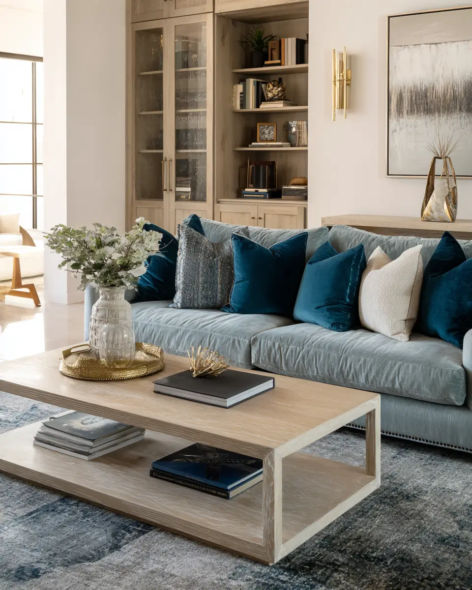 Teal Transitional Living Room Decor Ideas