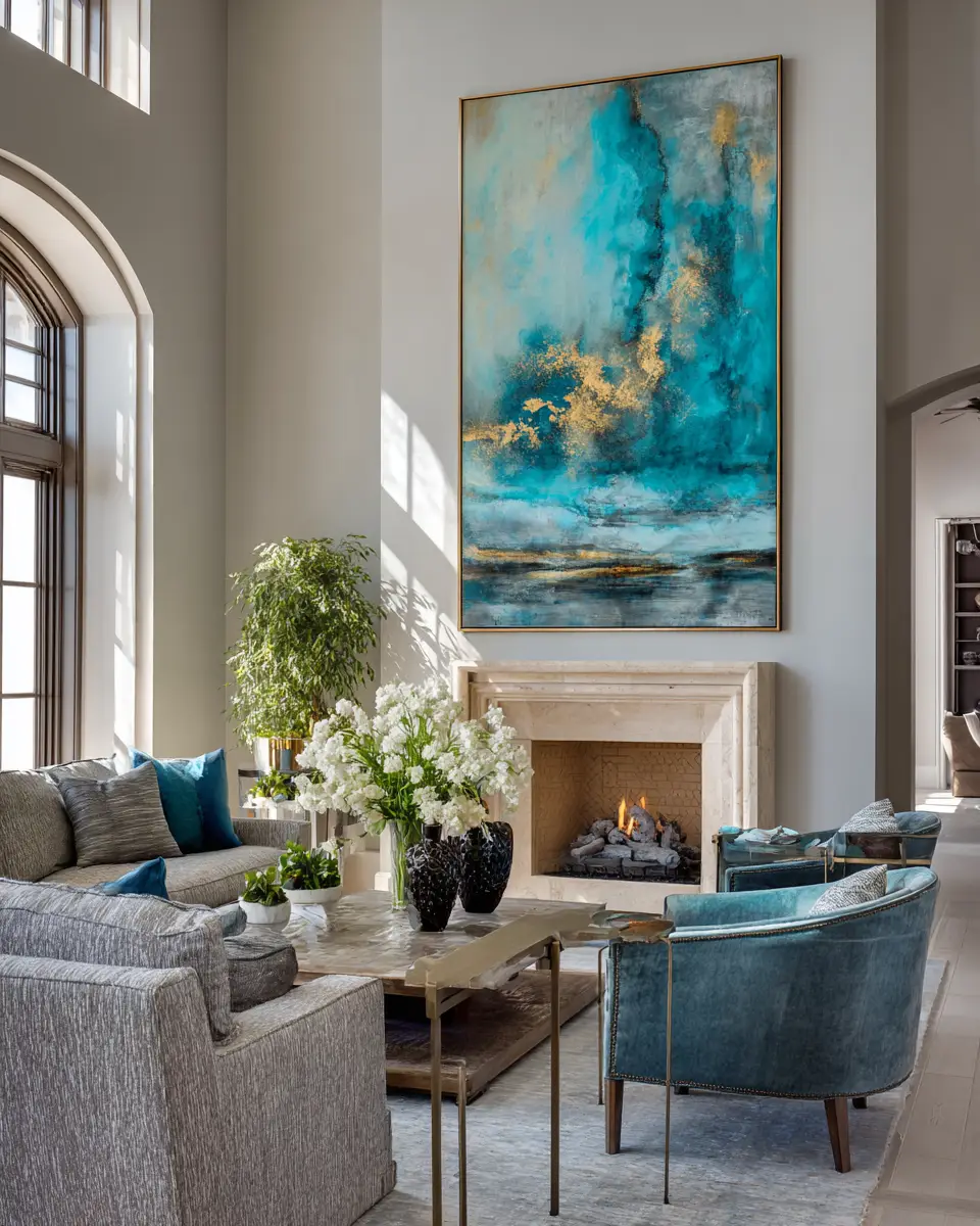 Teal Transitional Living Room Decor Ideas