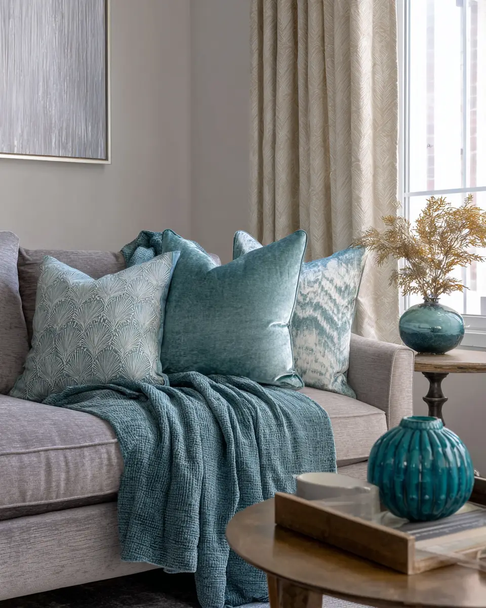 Teal Transitional Living Room Decor Ideas