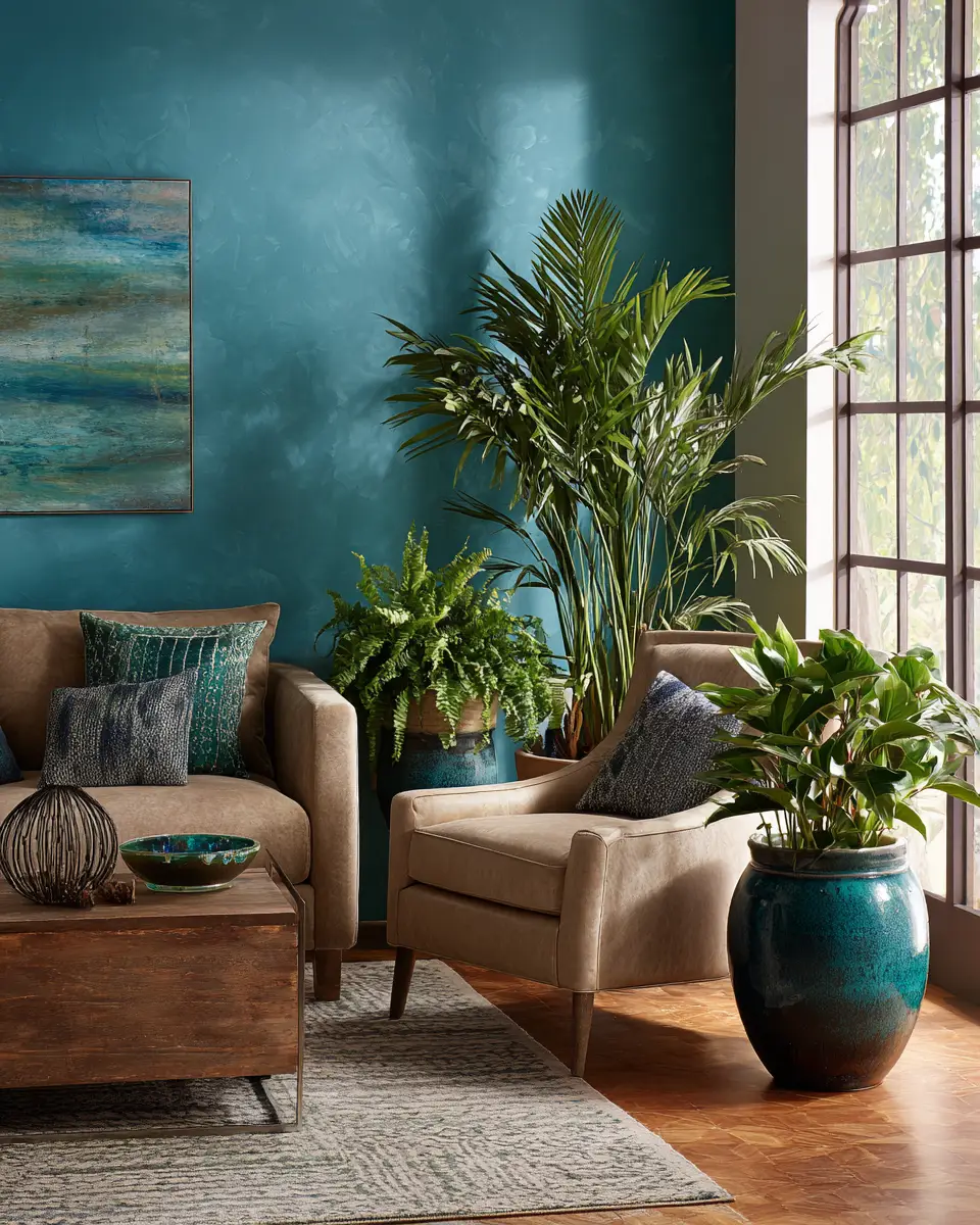 Teal Transitional Living Room Decor Ideas