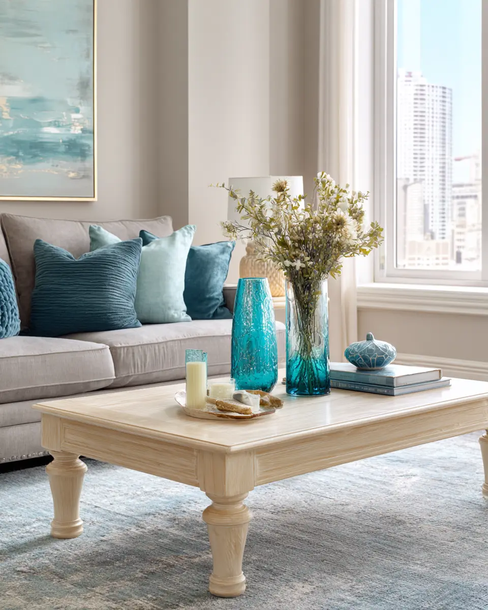 Teal Transitional Living Room Decor Ideas