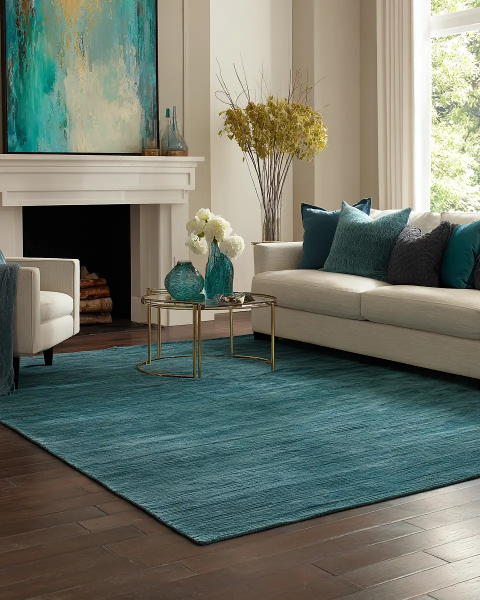 Teal Transitional Living Room Decor Ideas