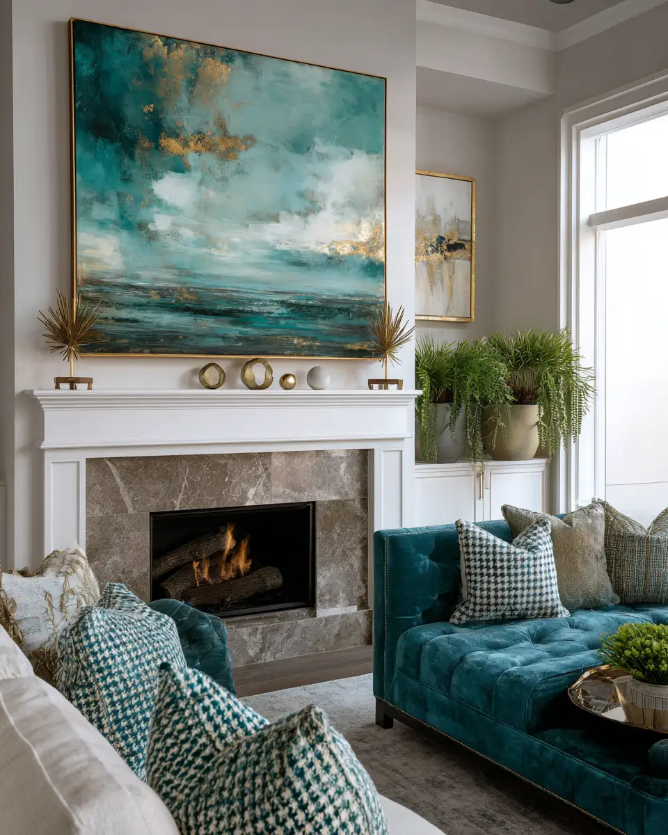 Teal Transitional Living Room Decor Ideas