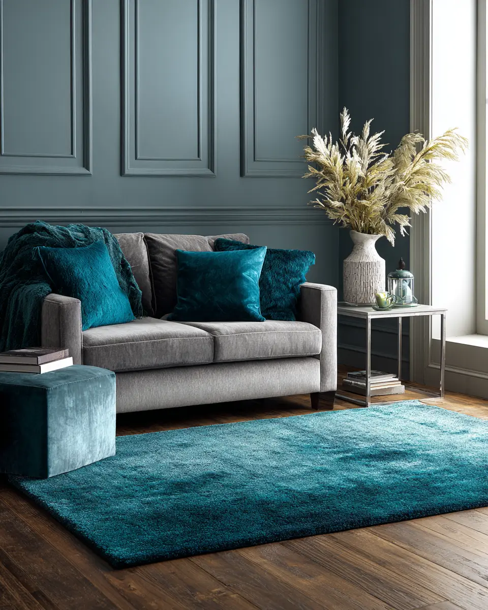 Teal Transitional Living Room Decor Ideas