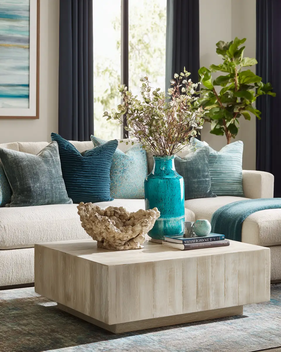 Teal Transitional Living Room Decor Ideas