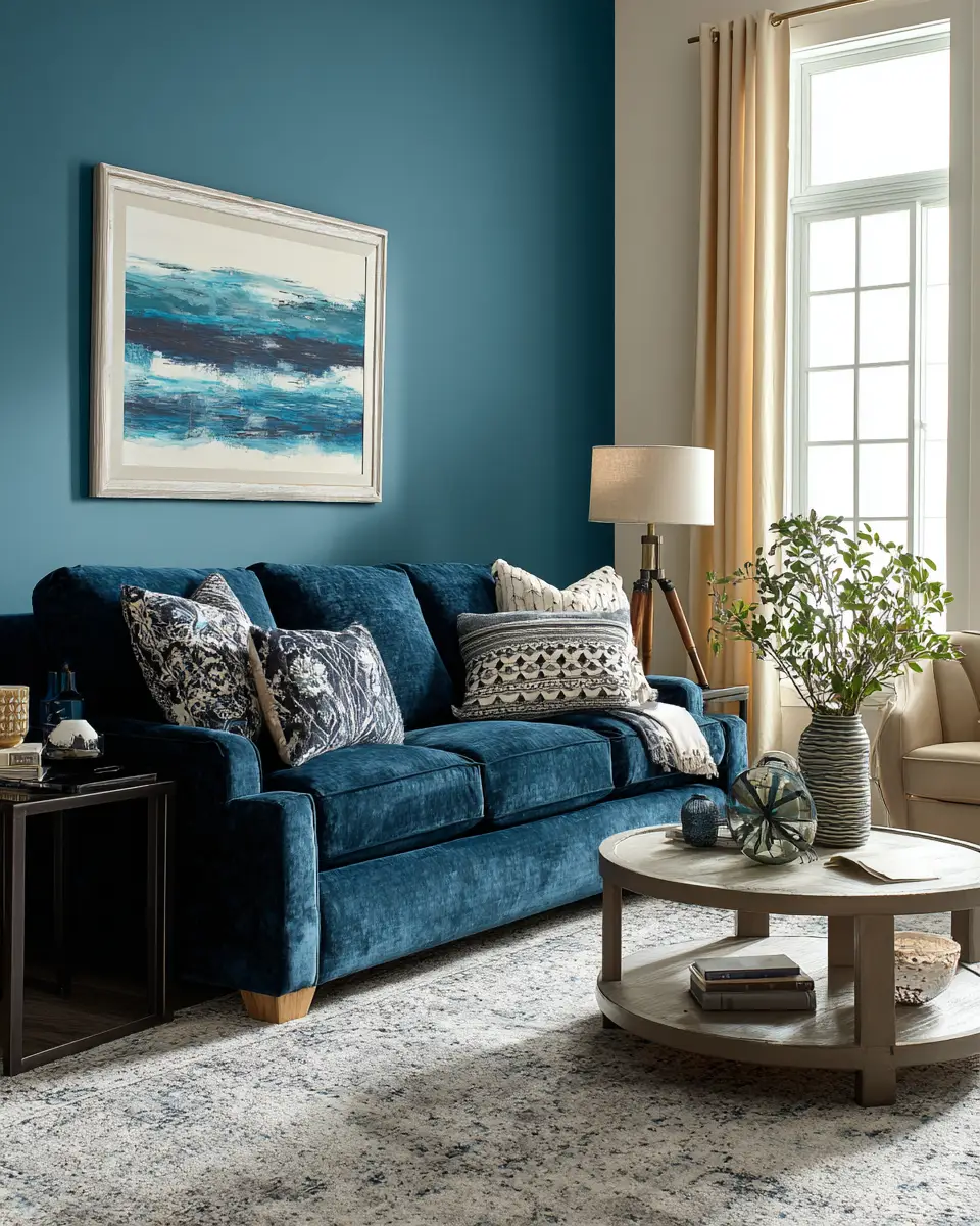 Teal Transitional Living Room Decor Ideas
