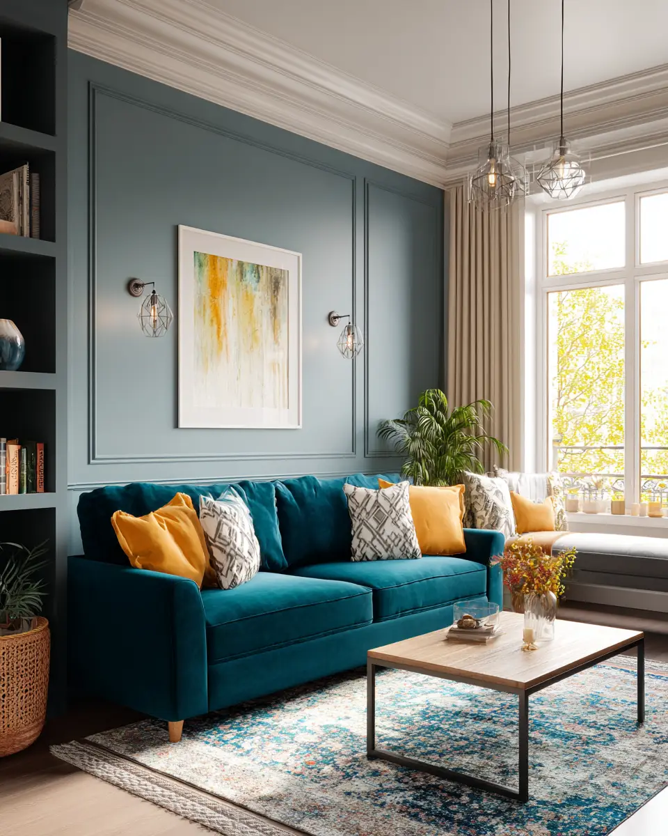 Teal Transitional Living Room Decor Ideas