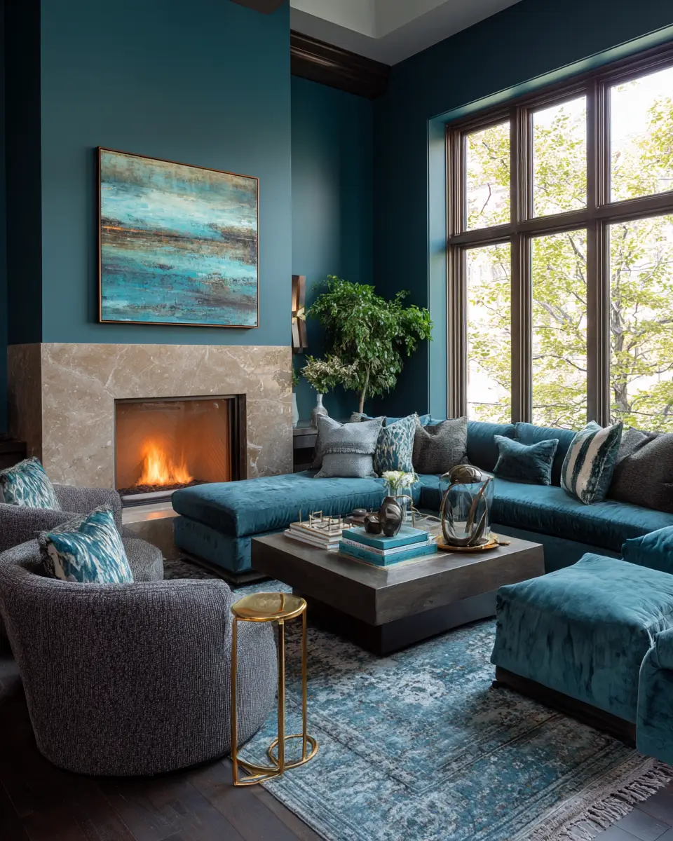 Teal Transitional Living Room Decor Ideas