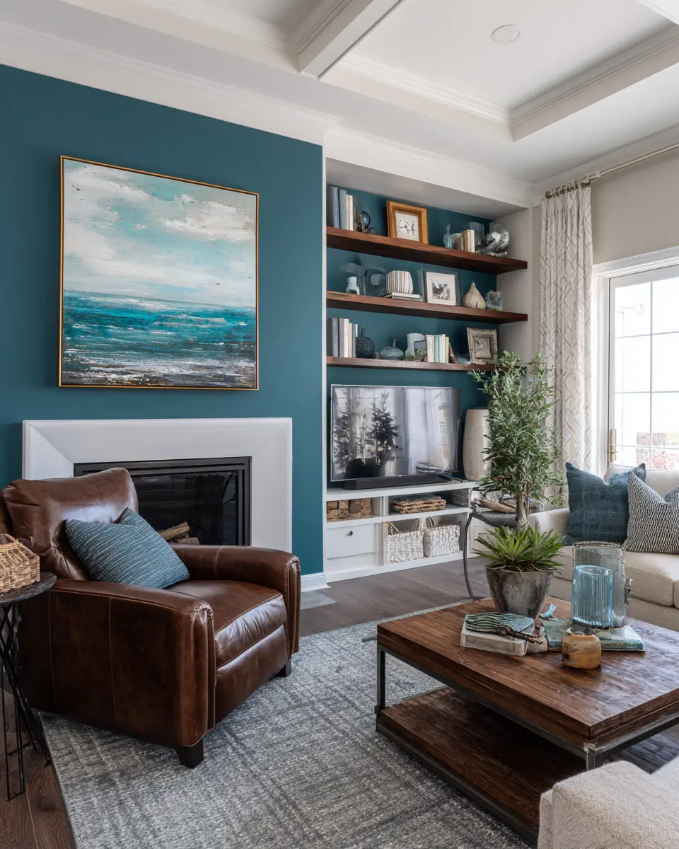 Teal Transitional Living Room Decor Ideas