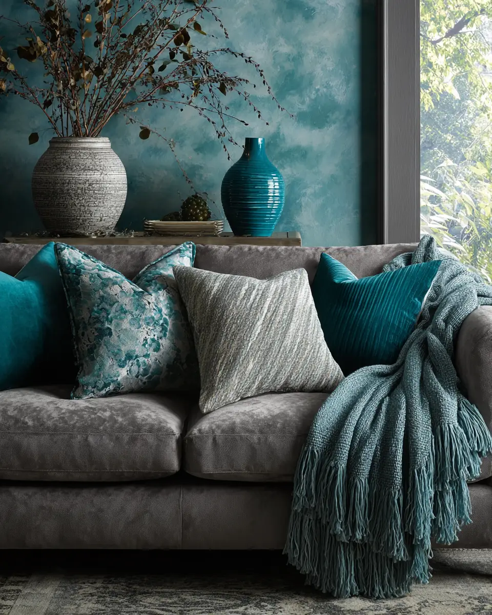 Teal Transitional Living Room Decor Ideas