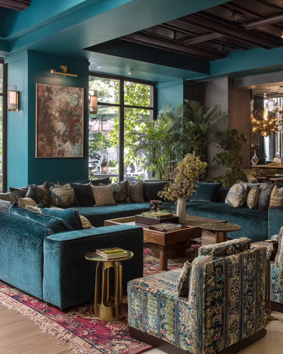 Teal Transitional Living Room Decor Ideas