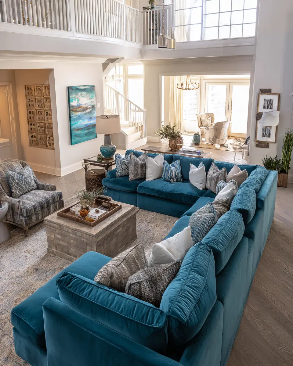 Teal Transitional Living Room Decor Ideas