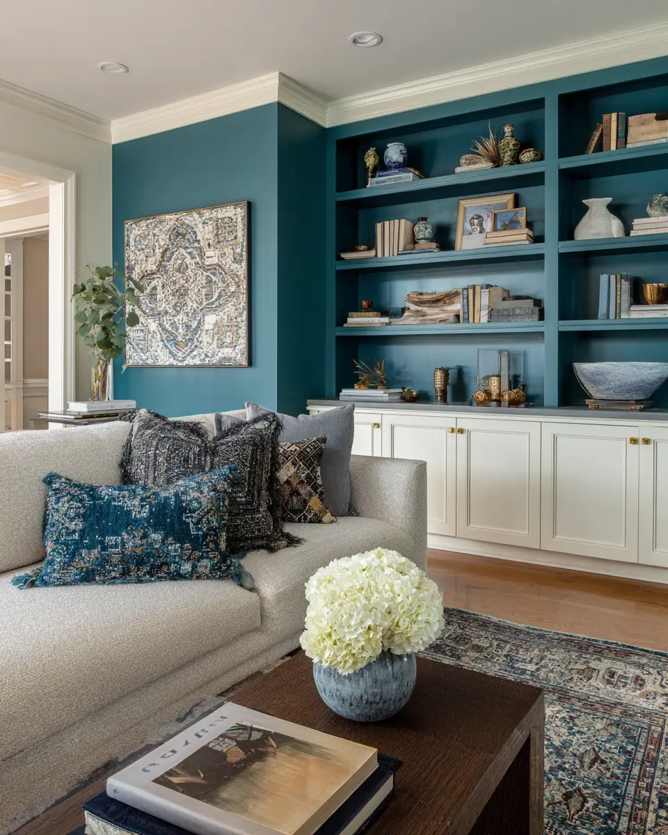 Teal Transitional Living Room Decor Ideas