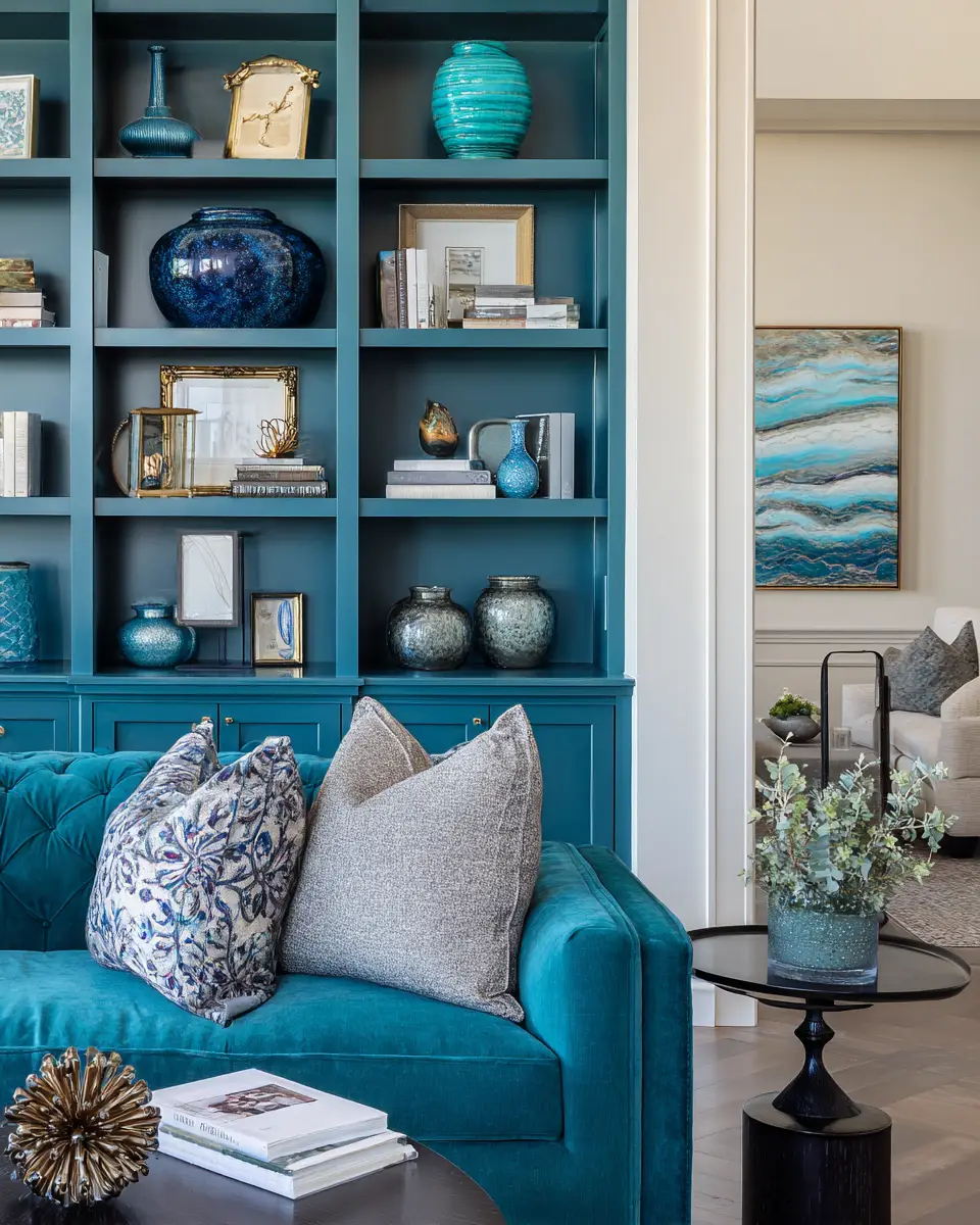 Teal Transitional Living Room Decor Ideas