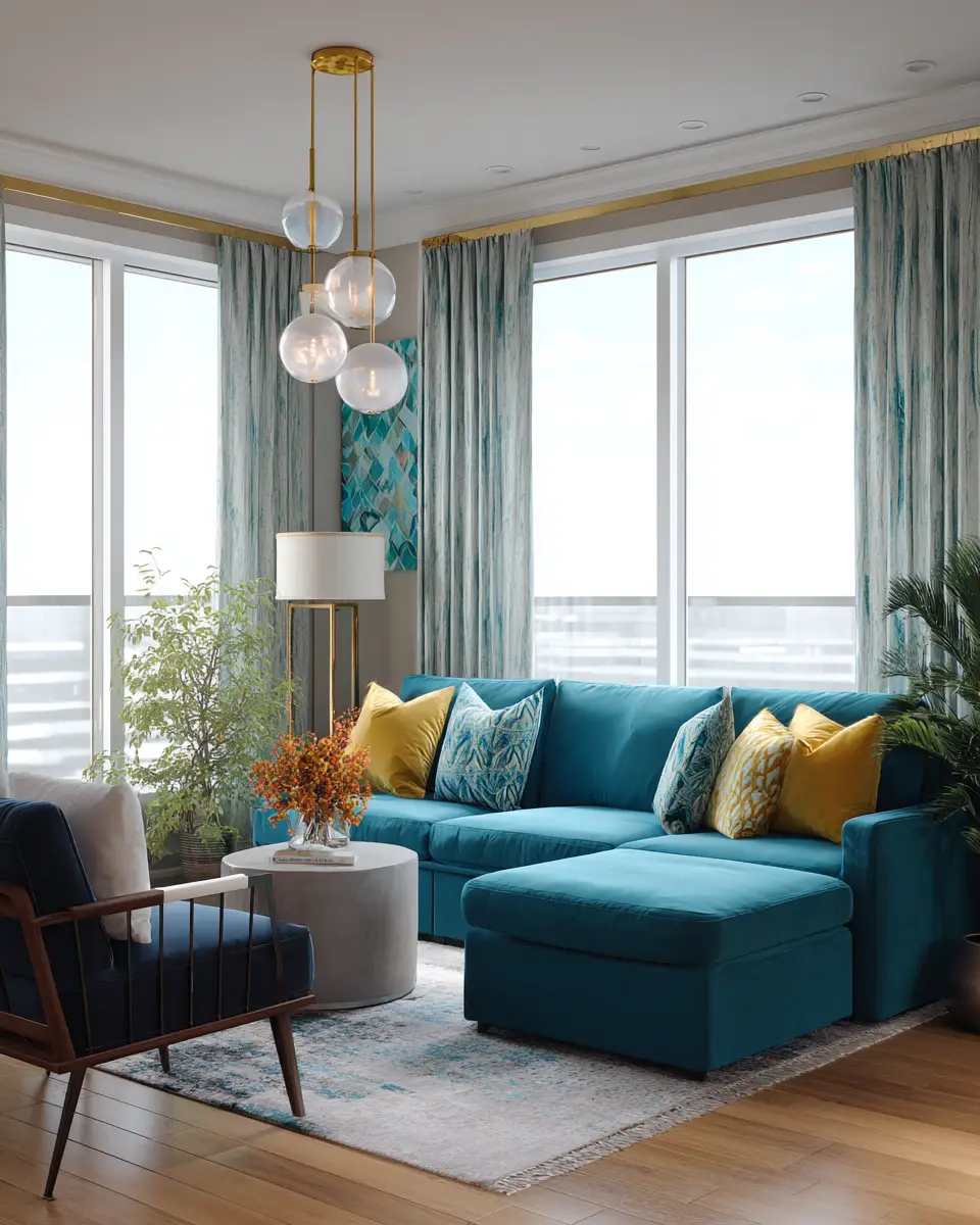 Teal Transitional Living Room Decor Ideas