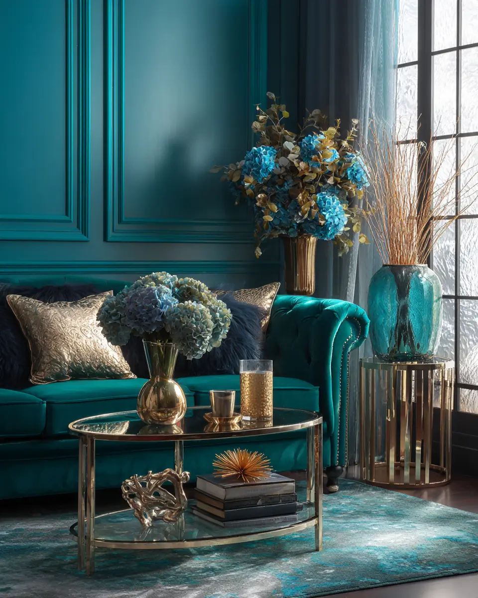 Teal Transitional Living Room Decor Ideas