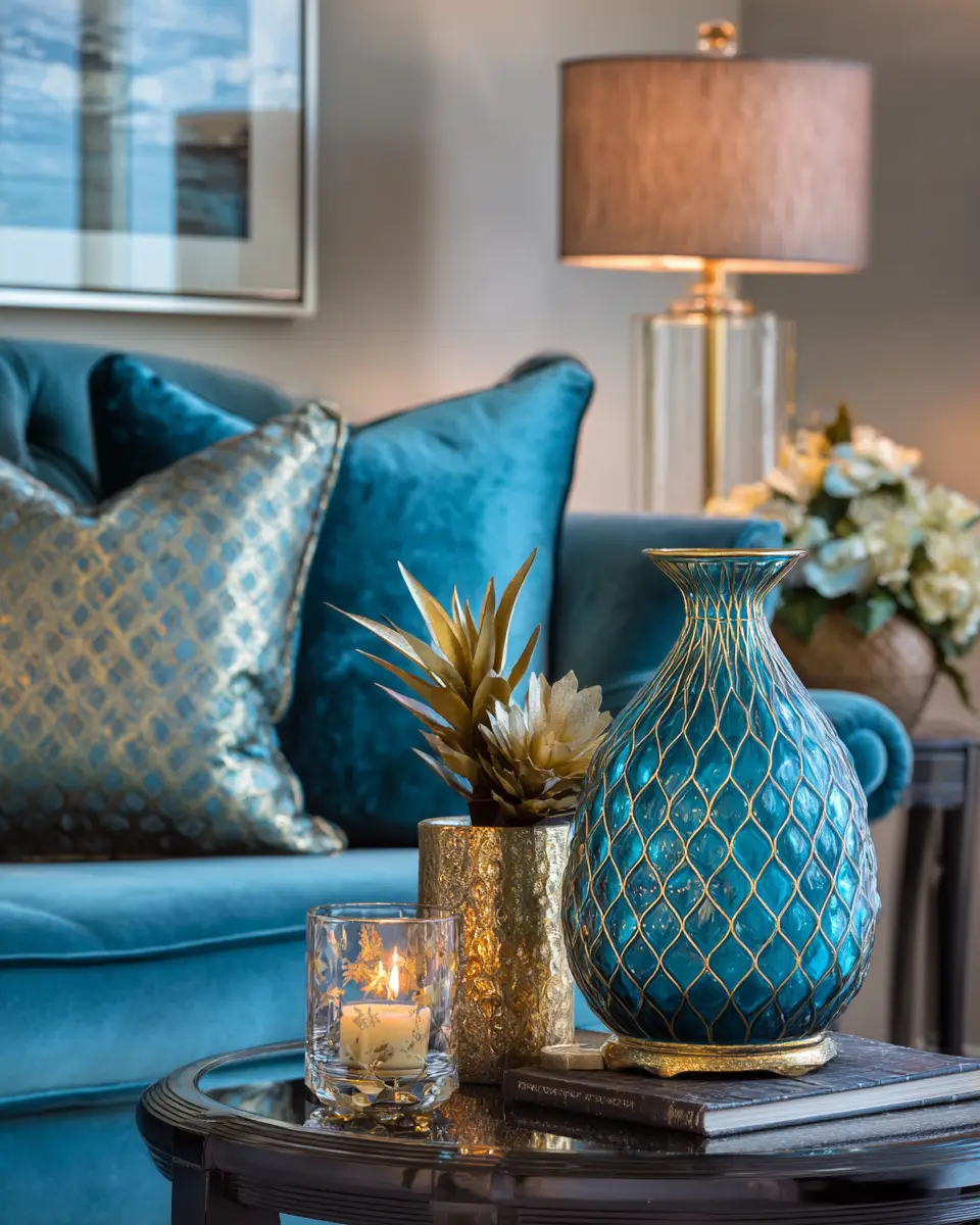 Teal Transitional Living Room Decor Ideas