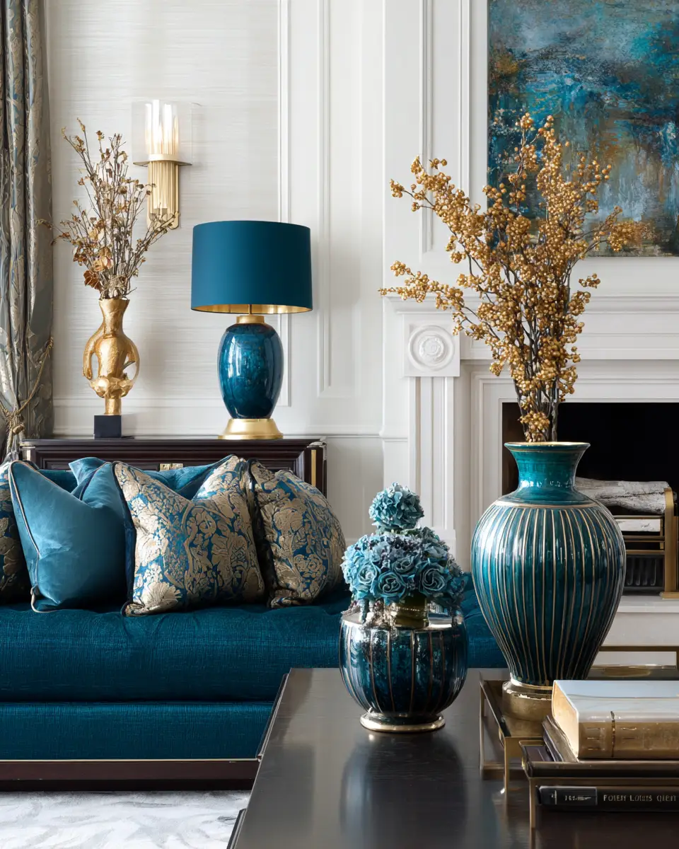 Teal Transitional Living Room Decor Ideas