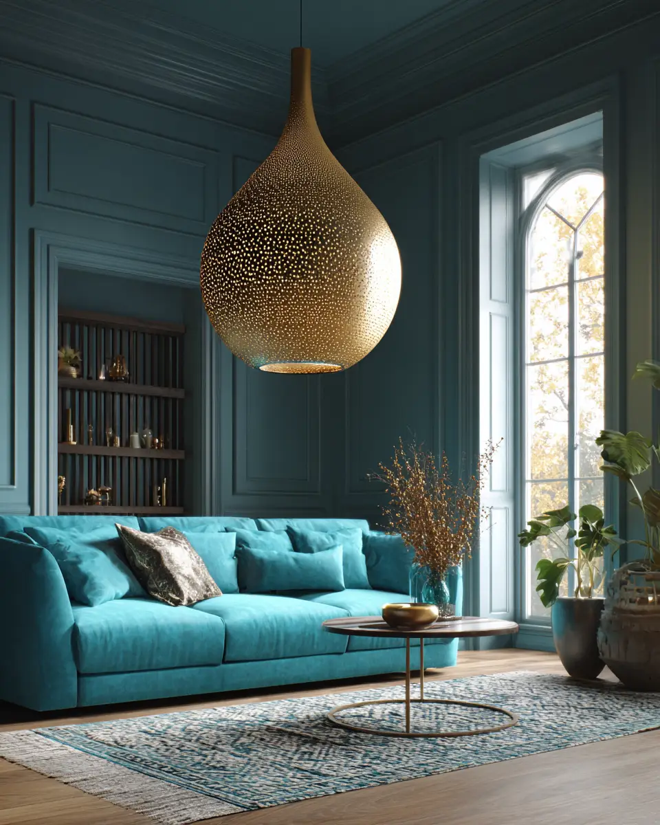 Teal Transitional Living Room Decor Ideas