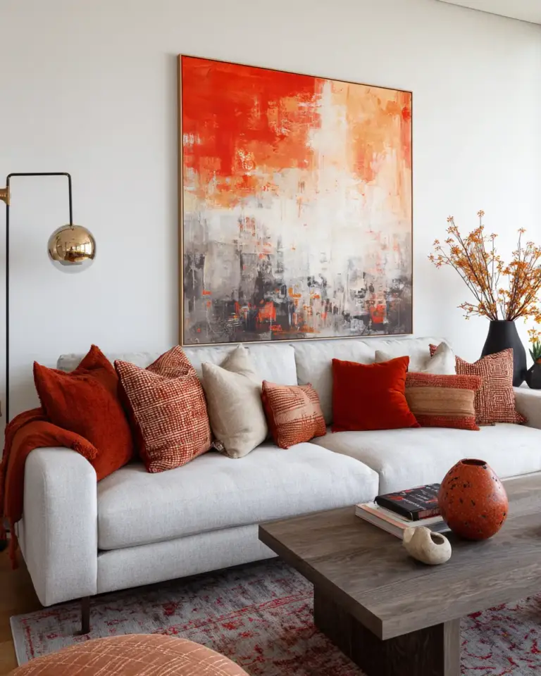 Terracotta Mid-Century Modern Living Room Decor Ideas - Featured