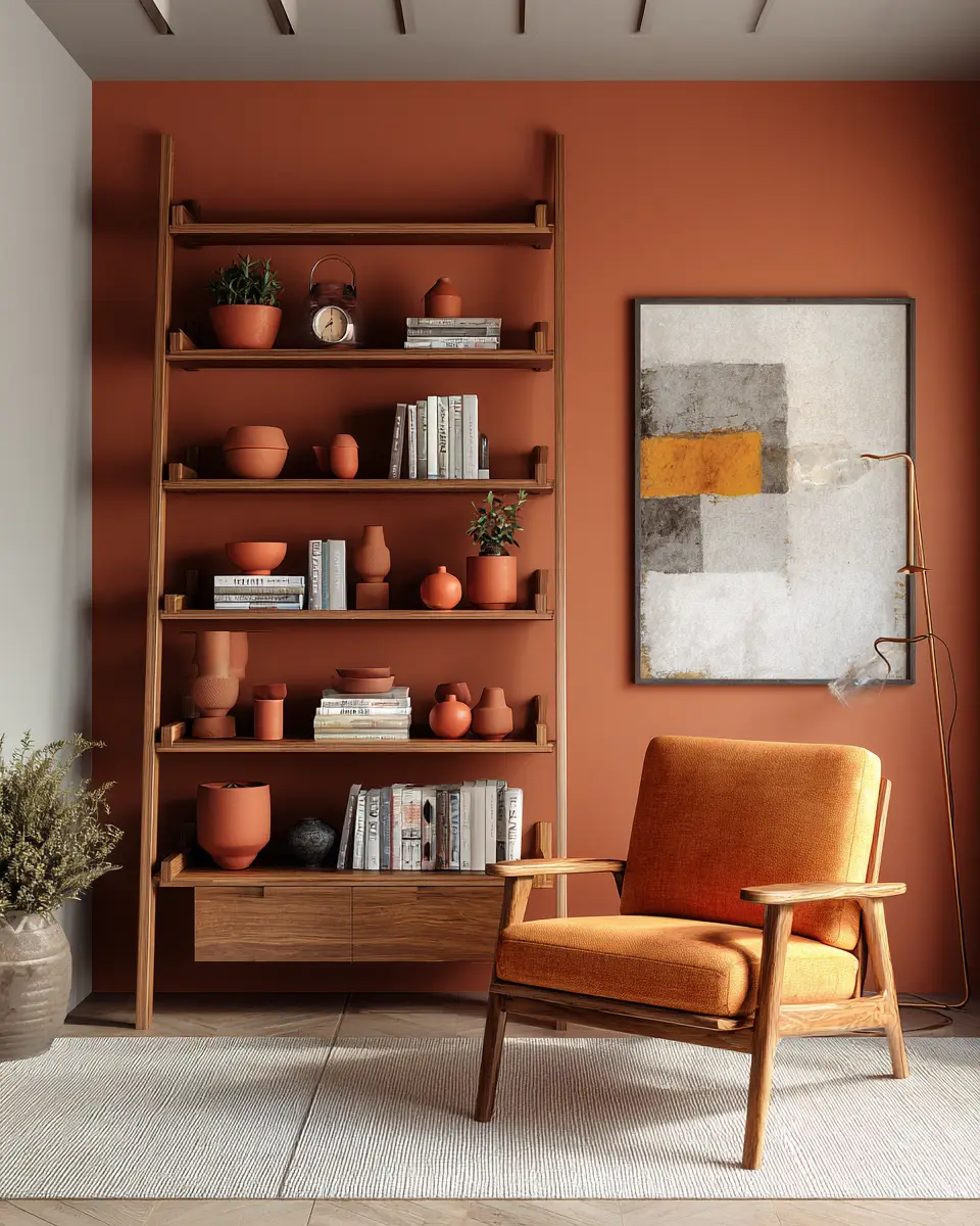 Terracotta Mid-Century Modern Living Room Decor Ideas