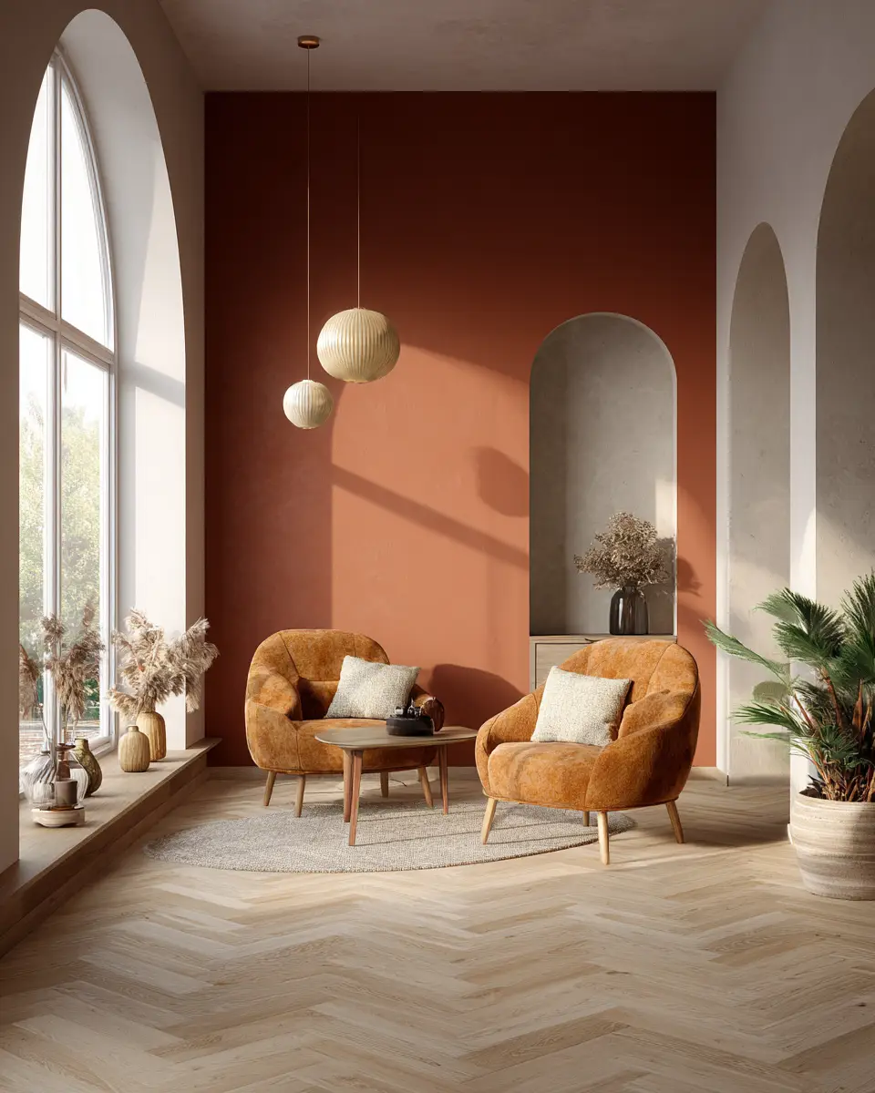 Terracotta Mid-Century Modern Living Room Decor Ideas