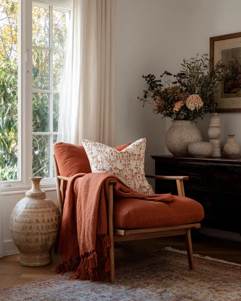 Terracotta Mid-Century Modern Living Room Decor Ideas