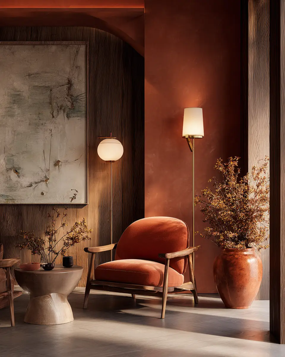 Terracotta Mid-Century Modern Living Room Decor Ideas