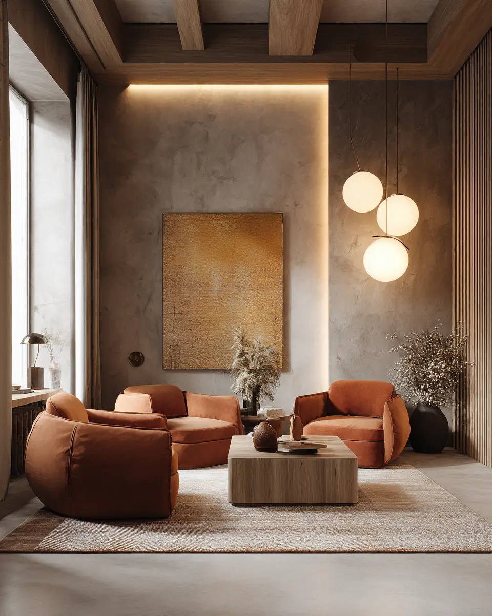 Terracotta Mid-Century Modern Living Room Decor Ideas