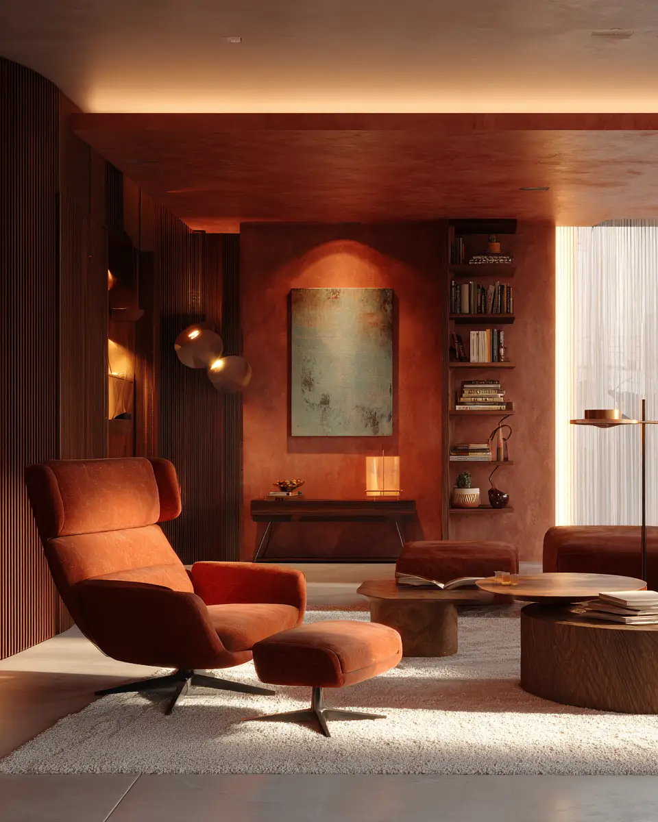 Terracotta Mid-Century Modern Living Room Decor Ideas