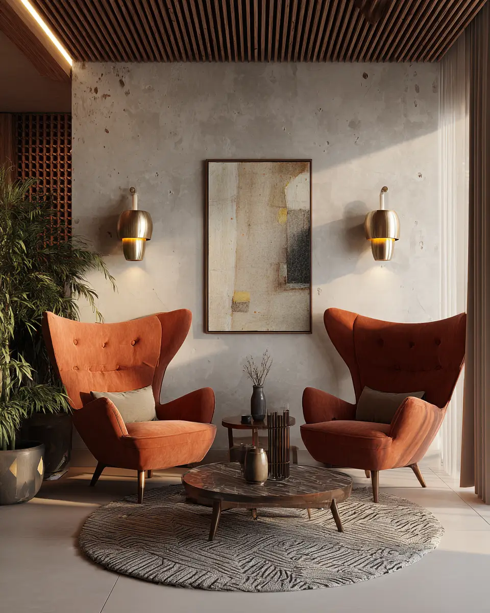Terracotta Mid-Century Modern Living Room Decor Ideas