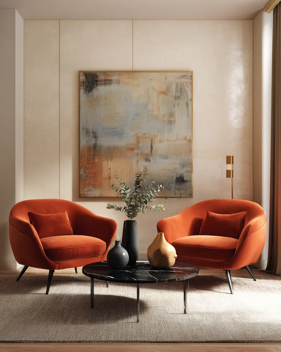 Terracotta Mid-Century Modern Living Room Decor Ideas