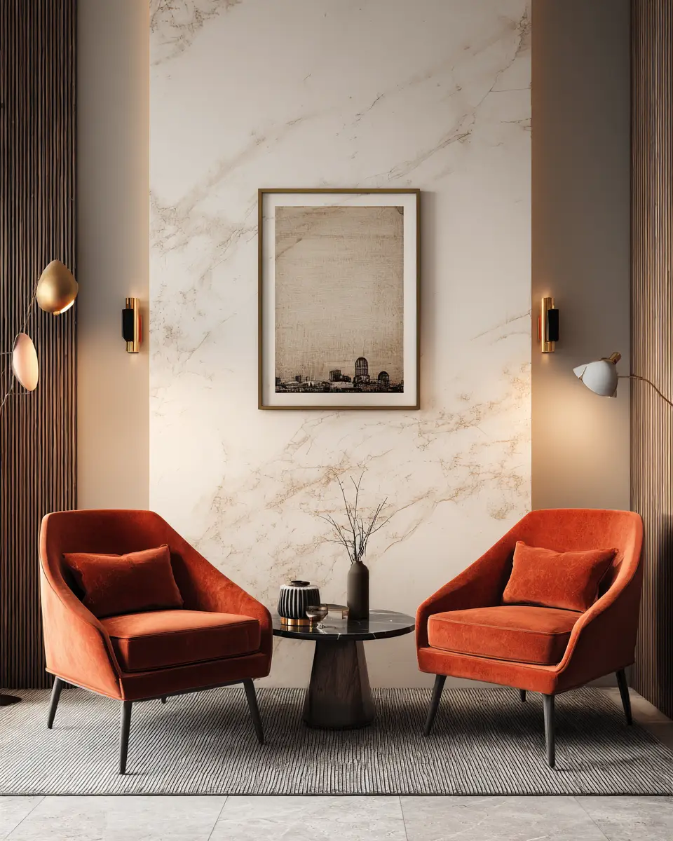 Terracotta Mid-Century Modern Living Room Decor Ideas